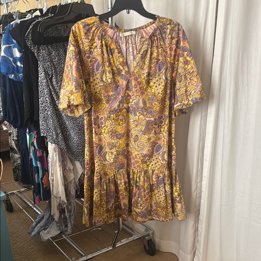 Marie Oliver Greta Yellow Gold Ruffled Ruched Mini Sundress